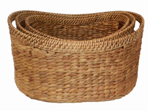 Oval water hyacinth storages with rattan rim